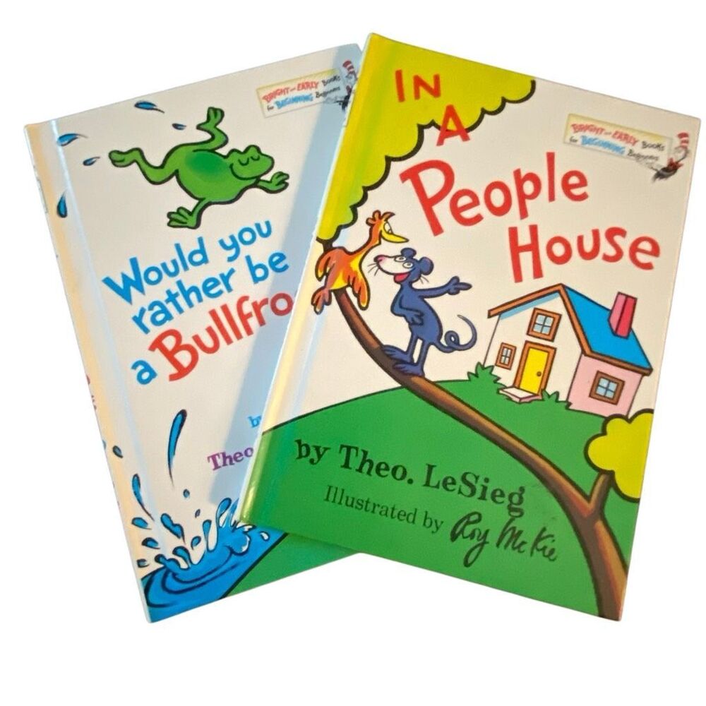 Dr Seuss Would You Rather Be a Bullfrog & In a People House vintage 70s Books